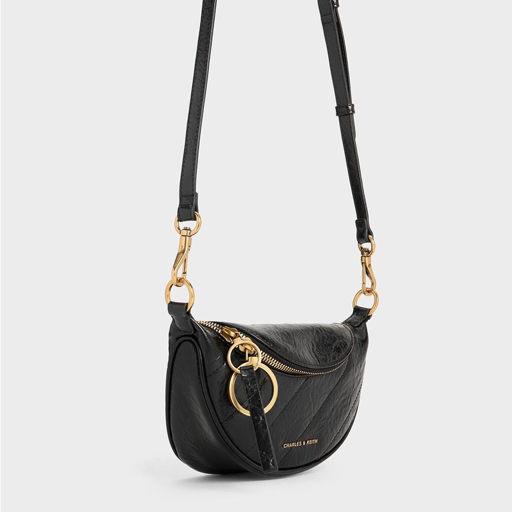 Charles & Keith Philomena Half-Moon Black Crossbody Bag NEW